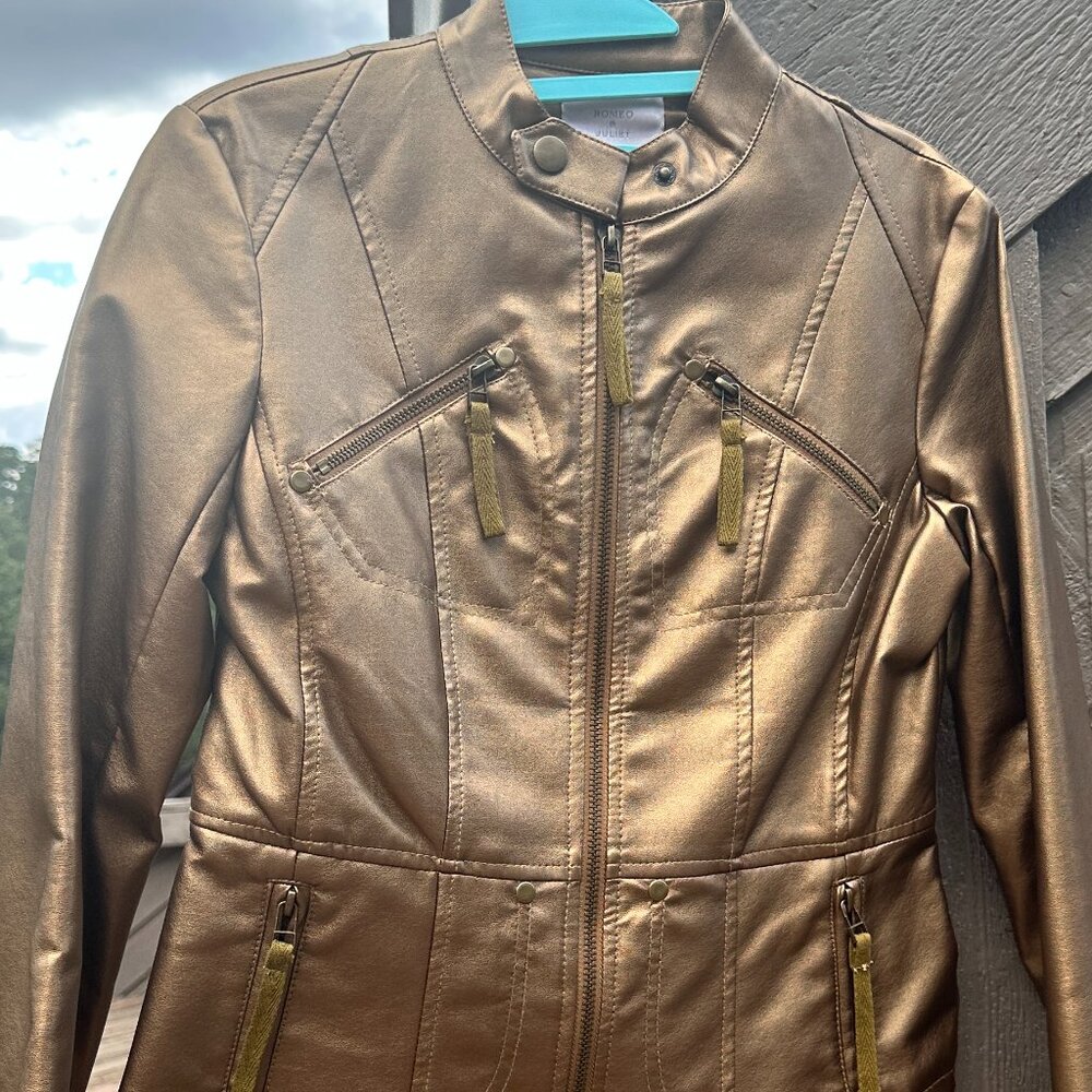 EUC Vintage Romeo & Juliet Couture Gold Faux Leather Moto Jacket